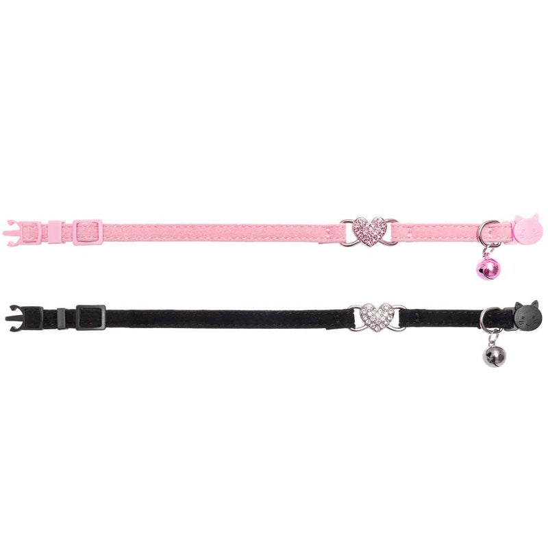 BINGPET Cat Collar Breakaway with Bell, Pack of 2 Heart Bling Collar Safety with Soft Velvet Adjustable for Kittens - Image 4